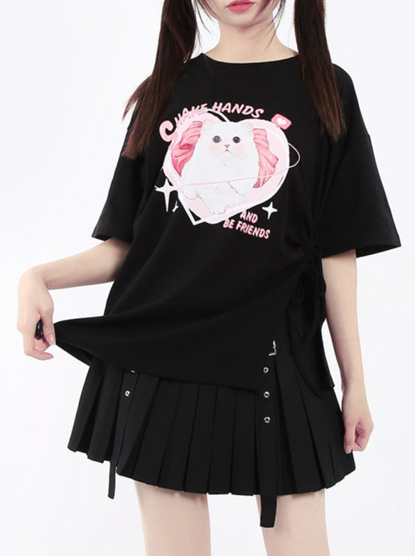 Pretty Cat Lost Slit Ribbon T-shirt