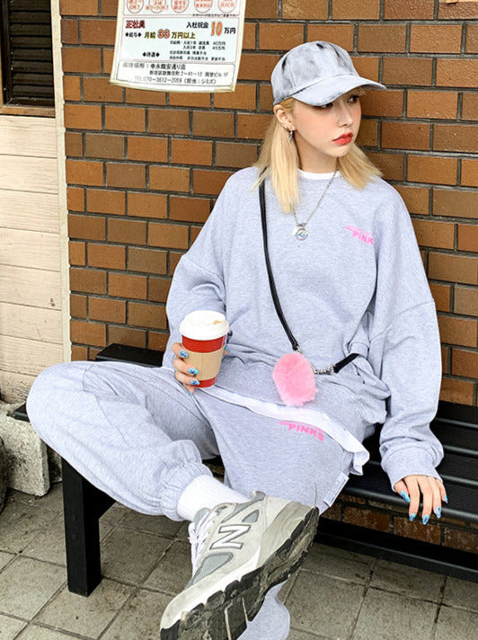 Macaron color casual sweat suit setup