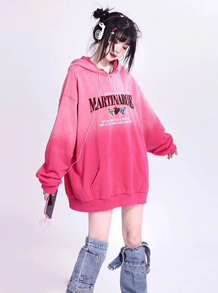 American Retro Gradient Hooded Sweatshirt Oversized Loose Top