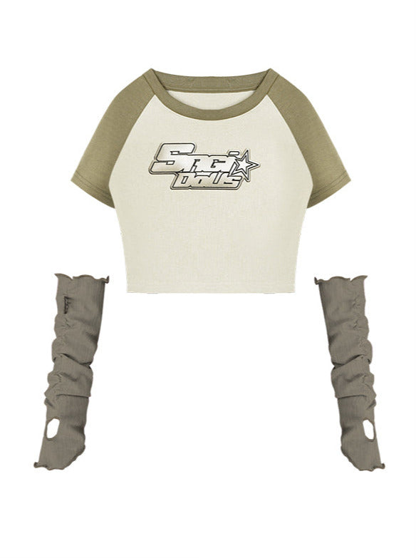 Impact Logo Short T-Shirt + Rib Ruffle Fingerless Arm Covers