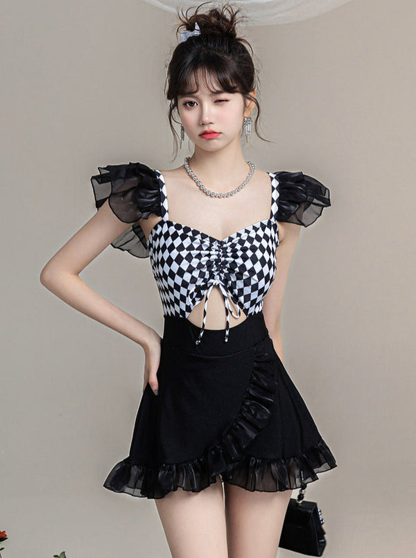 Mode Frill Design One Piece Swimwear