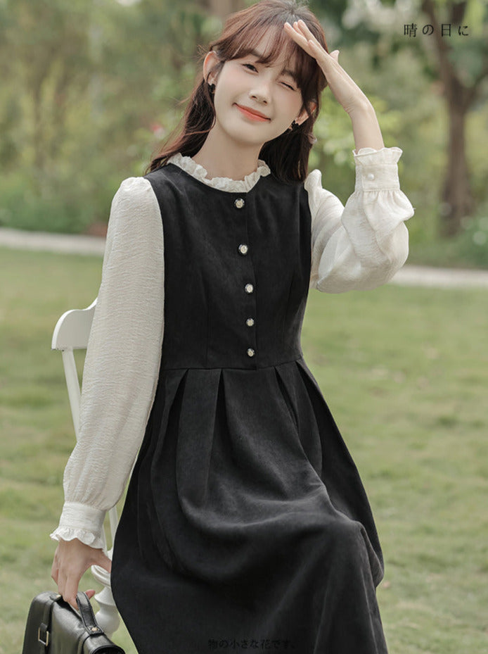 French style frill neck candy sleeve layered dress