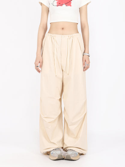 American retro high waist wide straight parachute pants