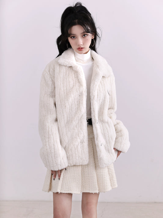Striped Fur Design Coat