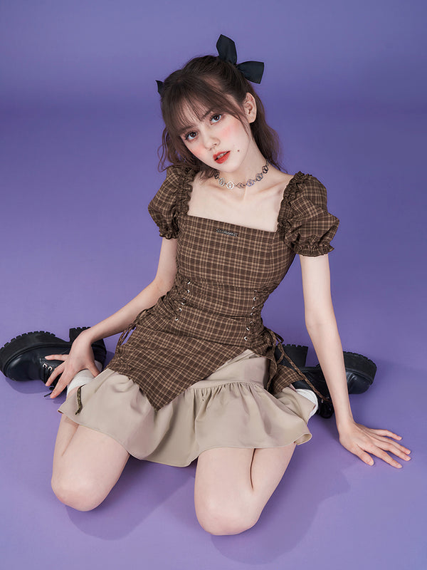 Cool Pure Deza Coffee Color Check Dress