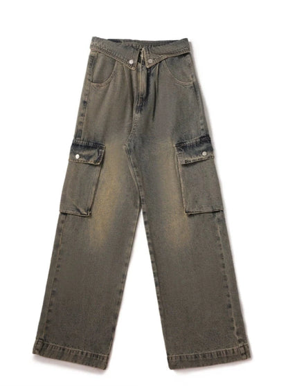 American Retro Straight Slimming Cuff Wide Leg Jeans