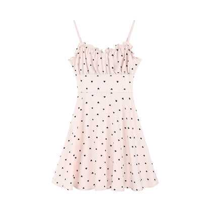 Heart Dot Jacquard Design Back Ribbon One Piece