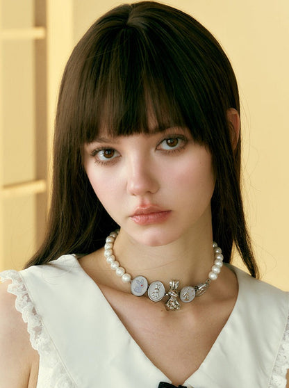 Bunny combination pearl necklace choker