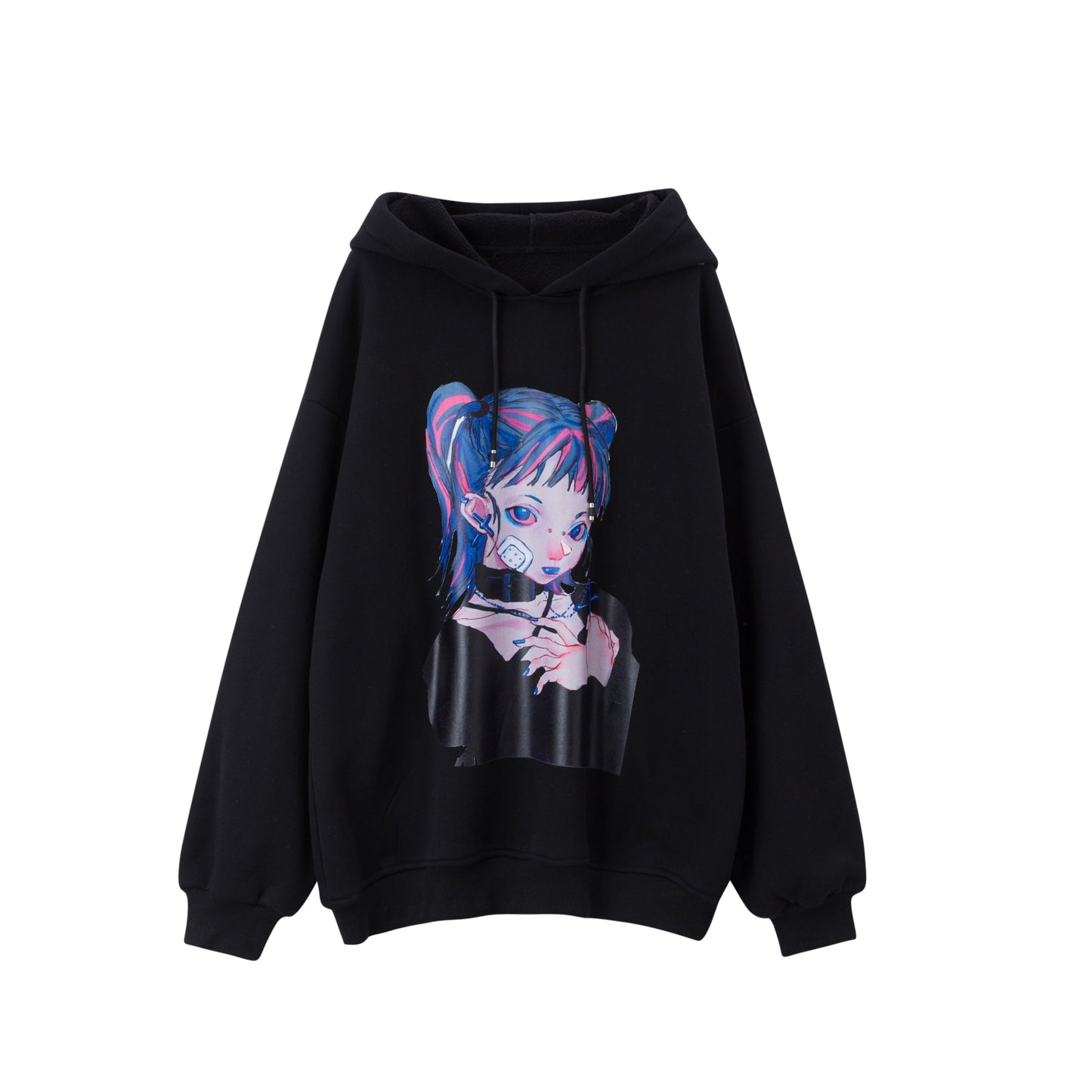 Punk Girl Print Oversized Hoodie