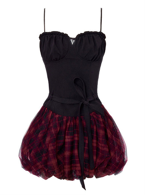 American Rock Black Cami Check Volume Tulle Skirt Dress