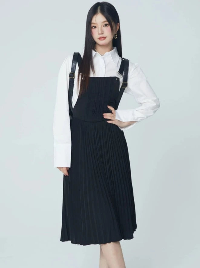 Pleated Logo Suspender Skirt