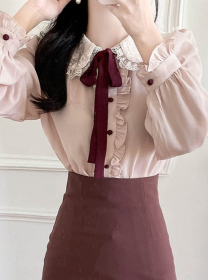 Lace Frill Slim Nek Thai Blouse