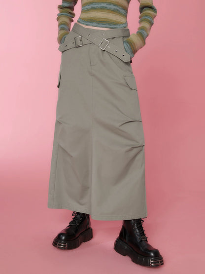 American Retro Waist Cross Back Slit Skirt