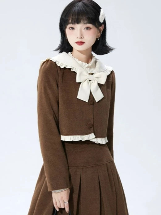 Retro Girly Tailored Brown Wool Coat