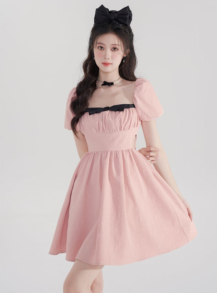 Puff Sleeve Jacquard Refonsk Air Colorer Dress