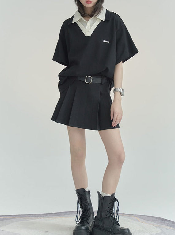 Dark Pleated Miniskirt