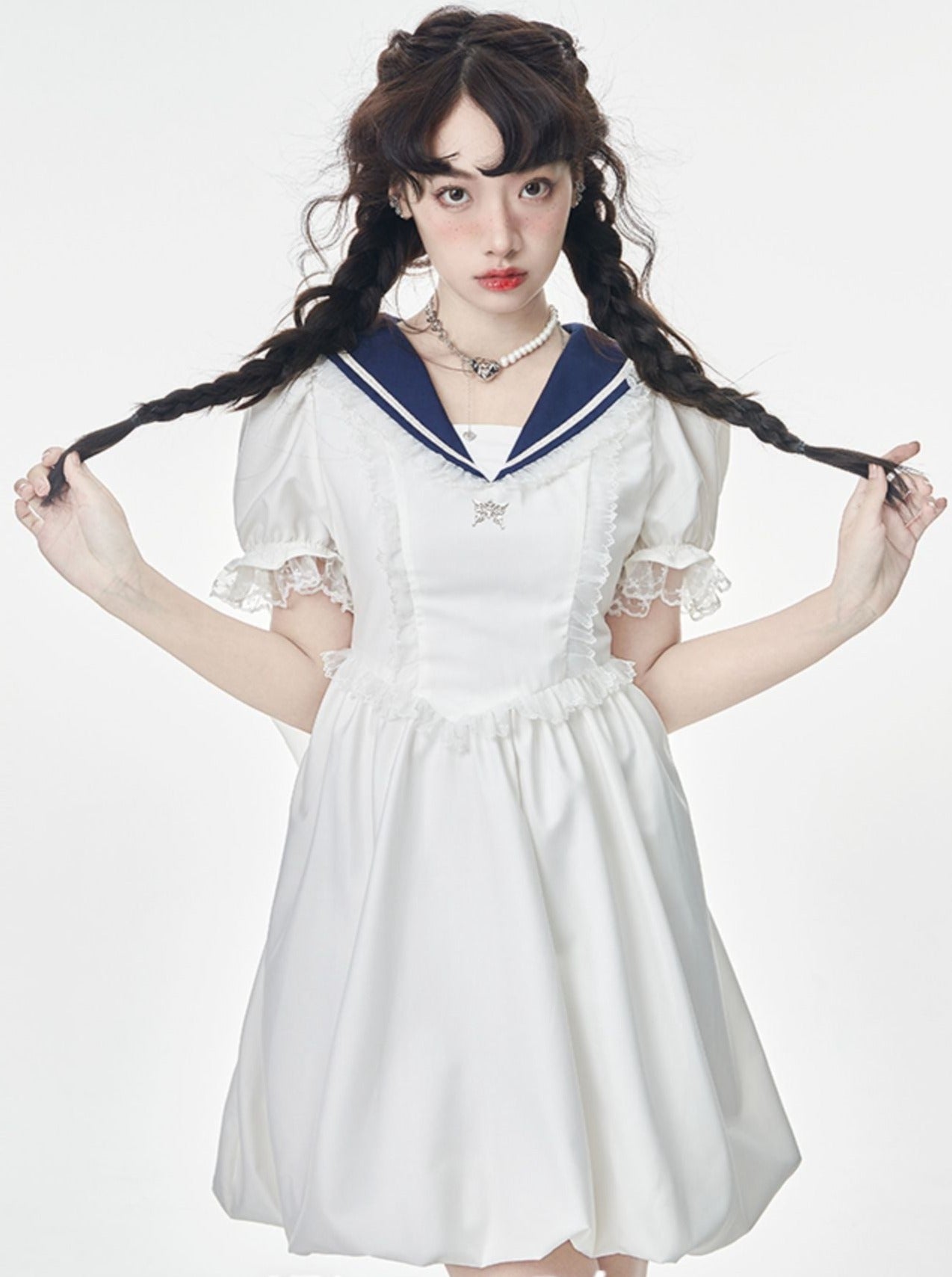 Robe à manches bouffantes avec ruban au dos de Sailor