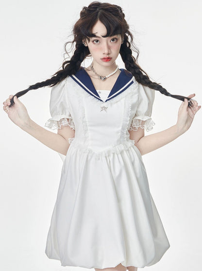 Robe à manches bouffantes avec ruban au dos de Sailor