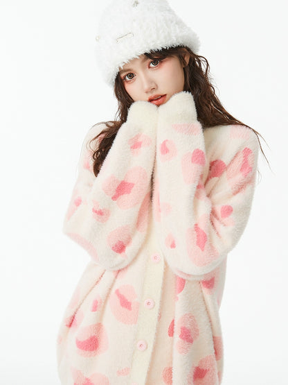 Pink Leopard Over-Knit Cardigan