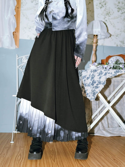 Stand collar china top + retro pleated skirt