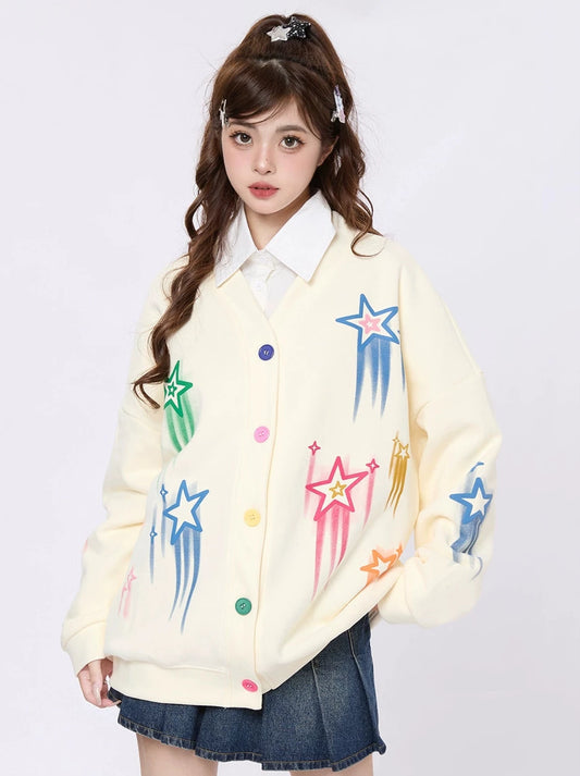 Street Graffiti Star V-Neck Cardigan Knit
