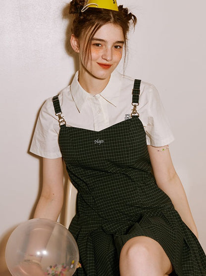 Check short suspender skirt