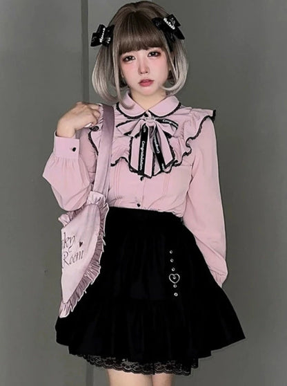 Love Story Mine Ci Original Ribbon Shirt High Waist Skirt Suit