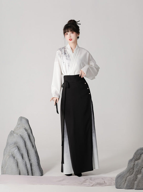 Dark China Mode Pleated Skirt Setup