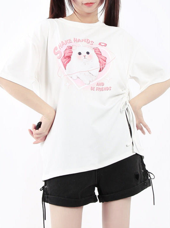 Pretty Cat Lost Slit Ribbon T-shirt
