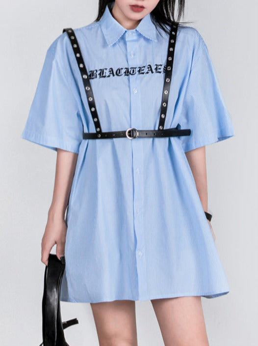 Gothic Logo Embroidered Striped Big Shirt