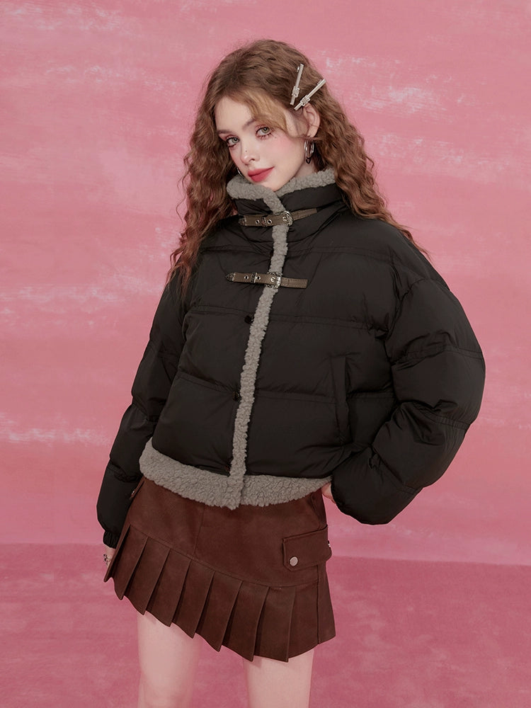 Stand collar belt dark down jacket