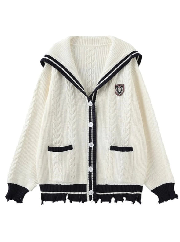 Navy Color Loose Casual Cardigan