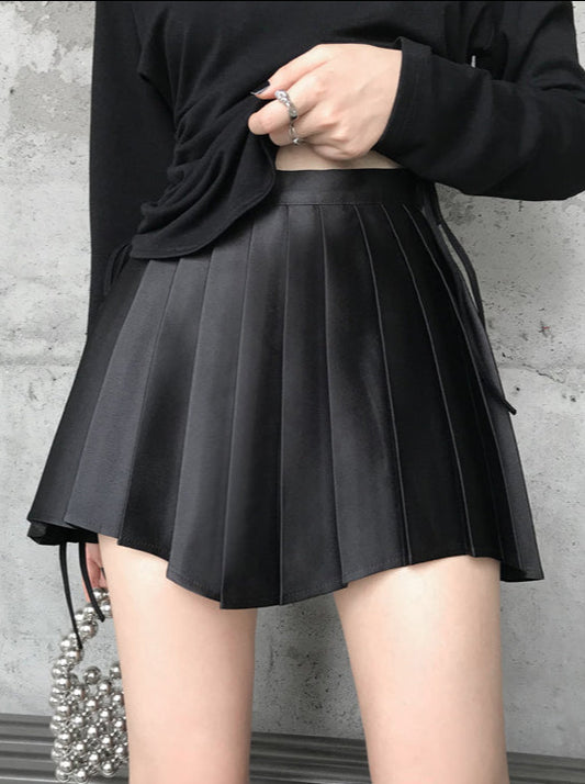 Satin Shiny Color Mode Elehem Pleated Skirt