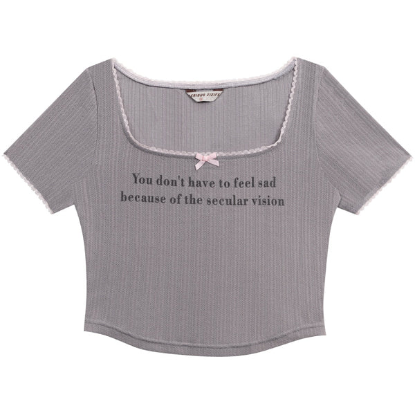 Square neck re -bon center letter logo tops