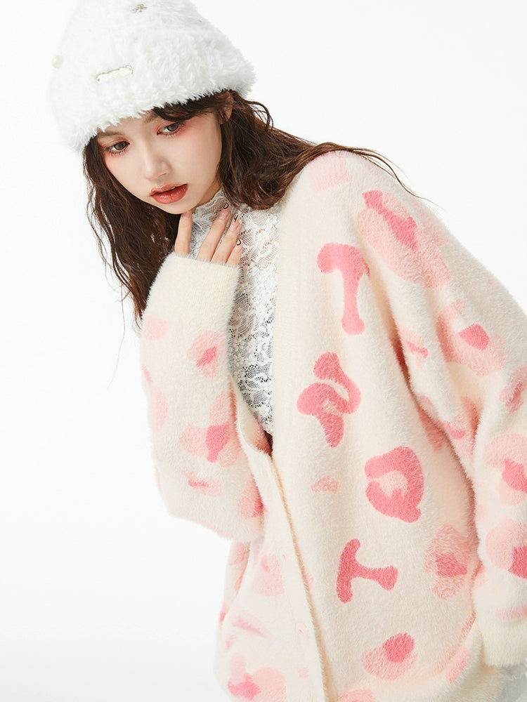 Pink Leopard Over-Knit Cardigan