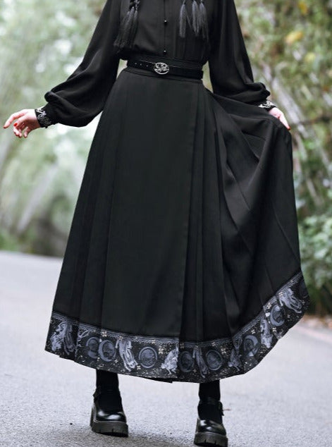 Dark Rabbit Retro China Pleated Skirt