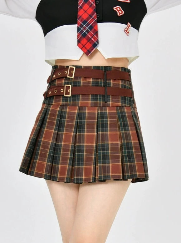 Retro College American Hot Girl College Check Skirt