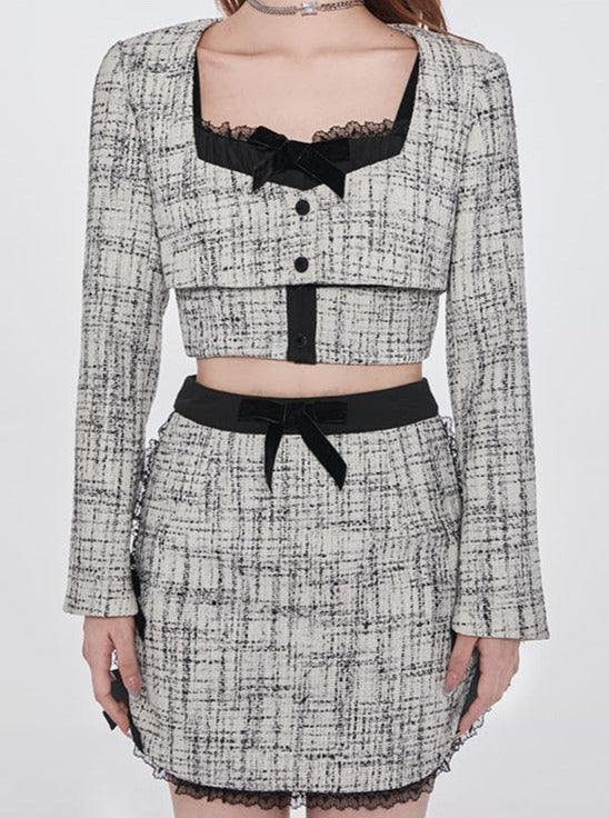 Veste courte en tweed à ruban français