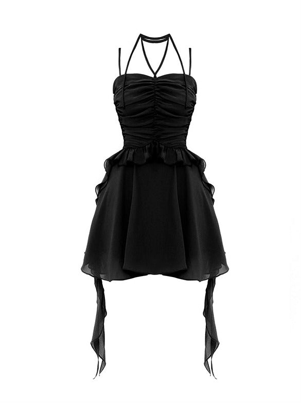 Fairy Chiffon Ruched Ruffle Halter Cami Dress
