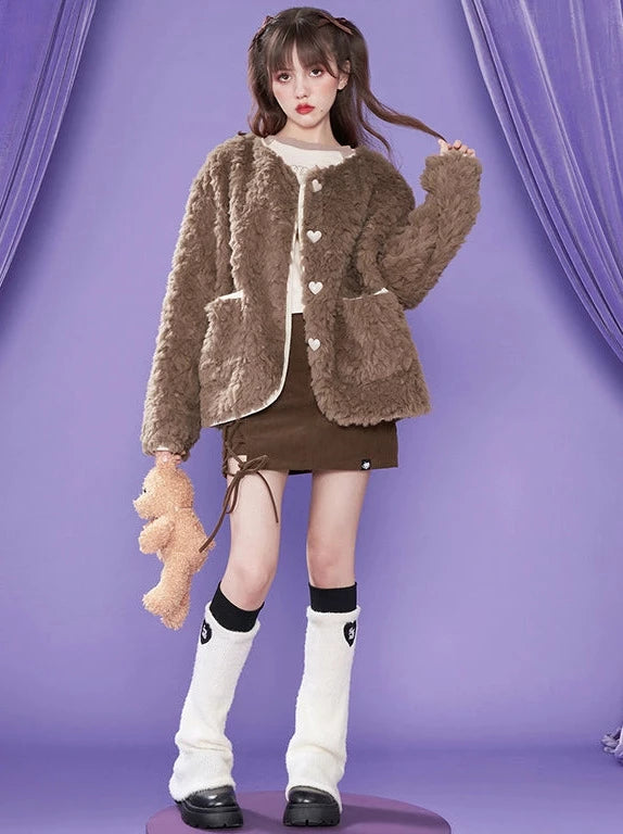 Chocolate Faux Fur Loose Jacket