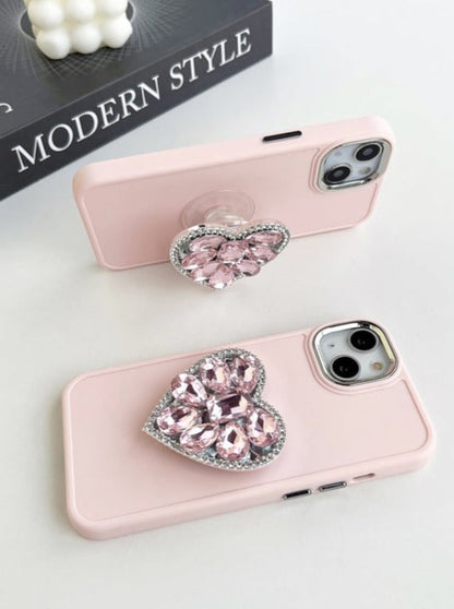 Étui pour téléphone portable en forme de cœur en cristal rose
