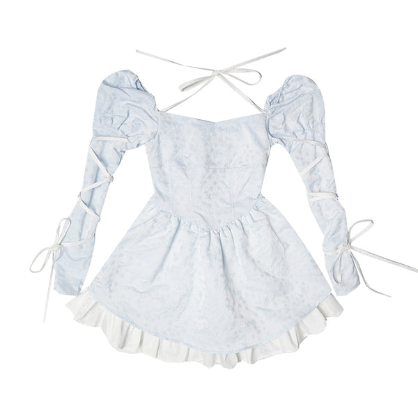 Waist mark layered dress with lace-up arm design