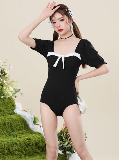 French Monochrome Swimming Two Piece One Piece Swimsuit