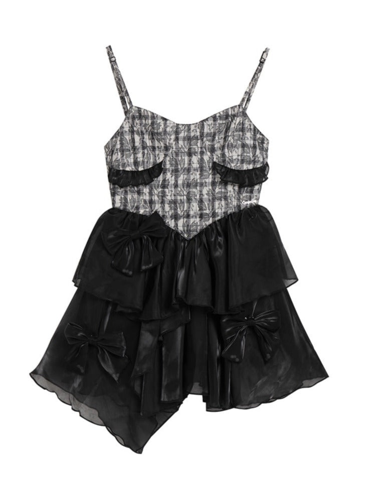 Romantic check suspender dress + ribbon tops