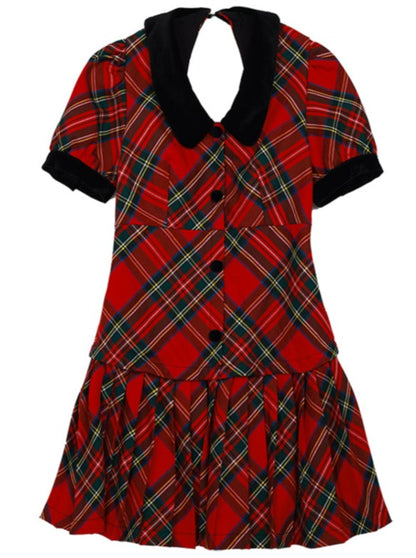 French Red check college dress