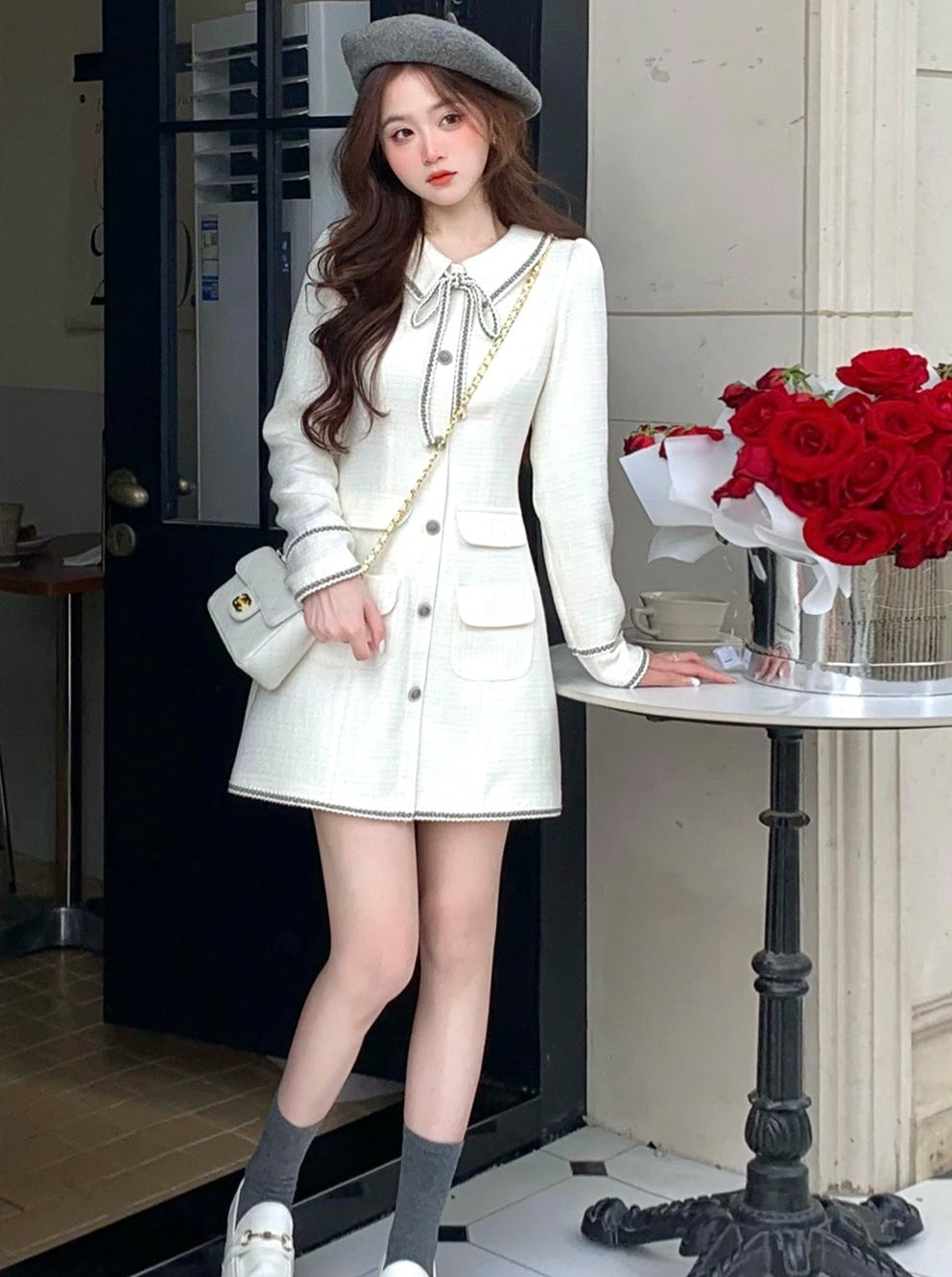 Ribbon style Lightsmall fragrance white dress