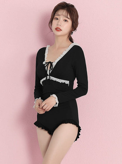 Black frill cover mode swimsuit