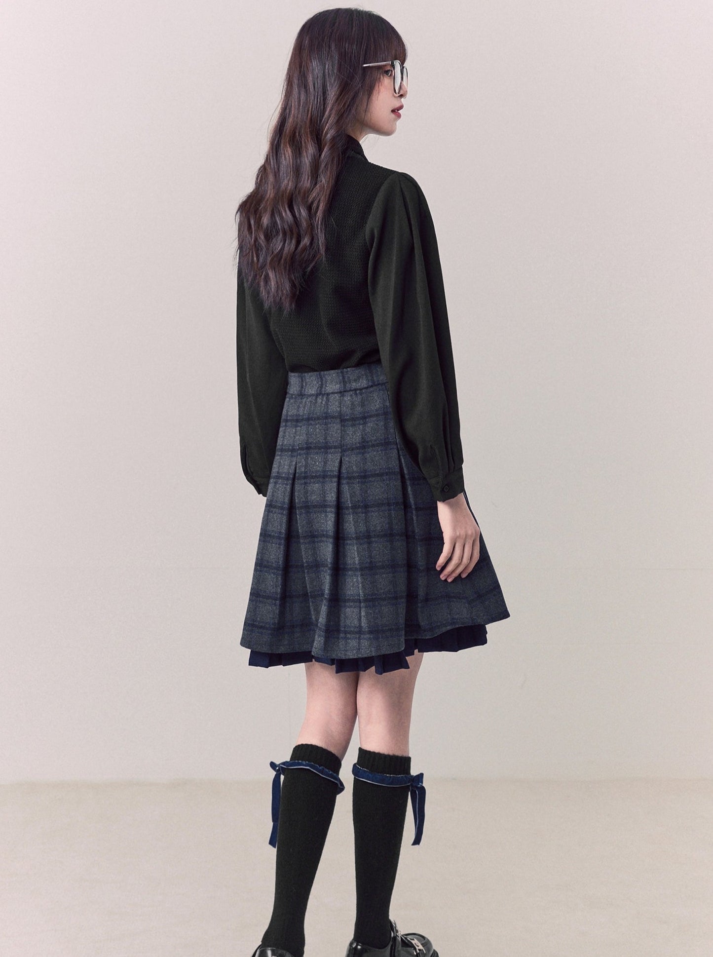 Layered high waist check skirt