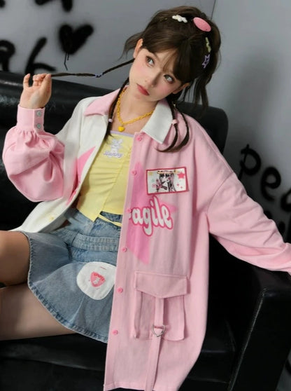 Comic design bicolor casual shirt jacket