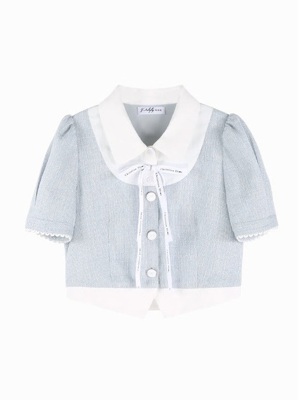 ブルードールカラーショートトップス＋ハイウエストAラインスカート